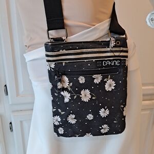 Dakine Black and White Floral Cotton Canvas Crossbody Bag
